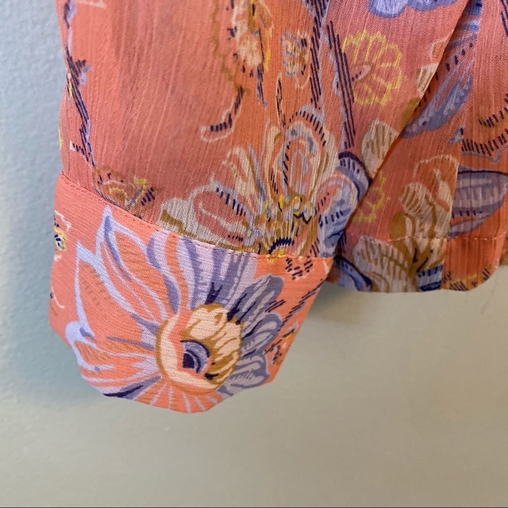 C Wonder Floral Button Up Blouse Peach Spring 12P - Picture 4 of 6